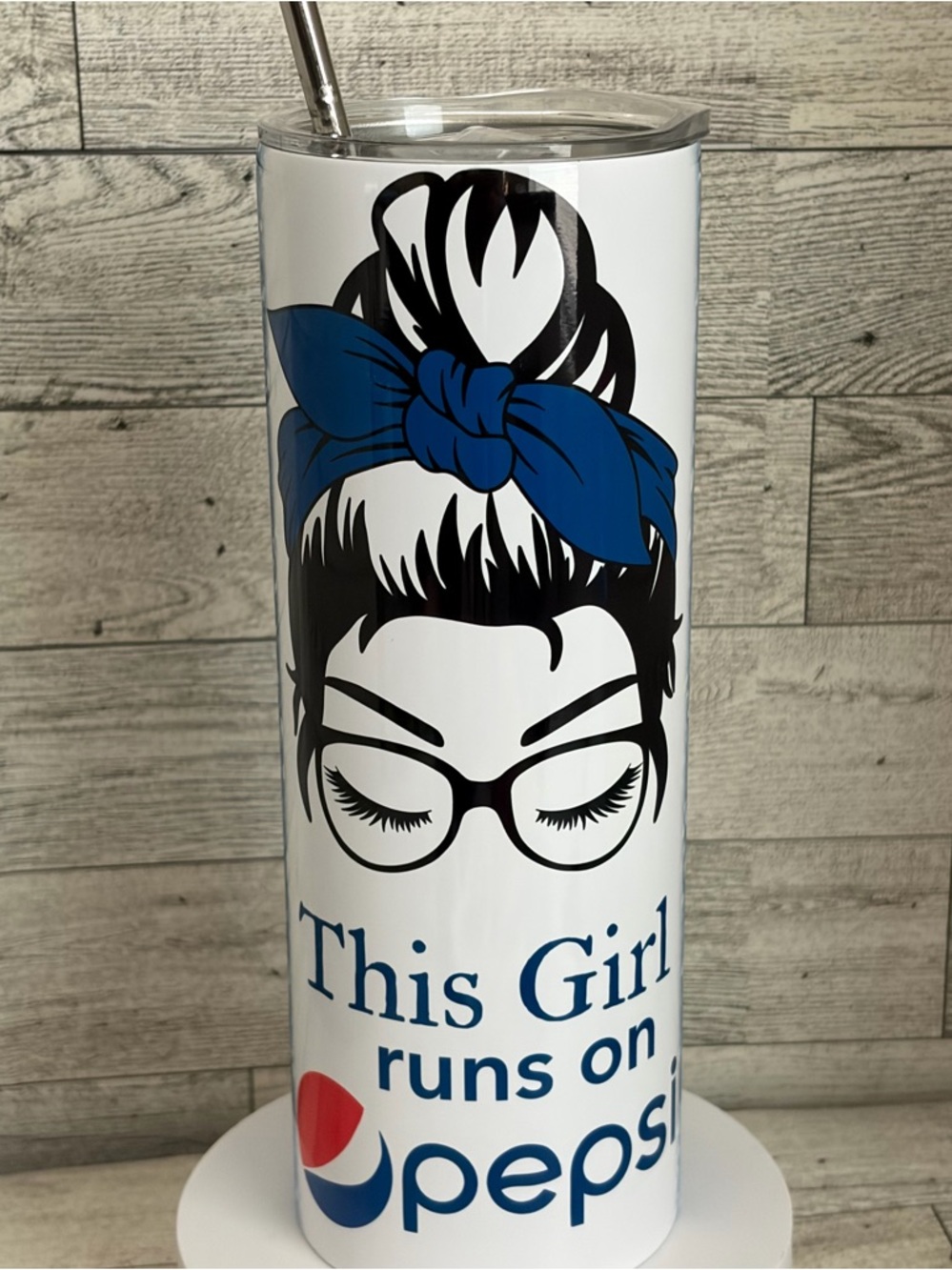 Pepsi This Girl Runs On Pepsi White & Blue Stainless 20oz Tumbler